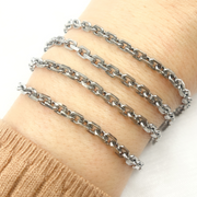 Oxidized 925 Sterling SilverDiamond Cut Oval Link Chain